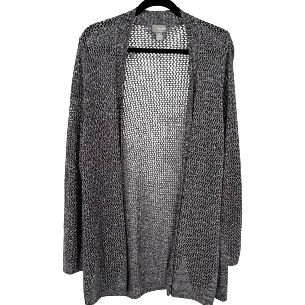 Chico's Travelers Collection Open Front Knit‎ Cardigan Sweater Gray Size XL